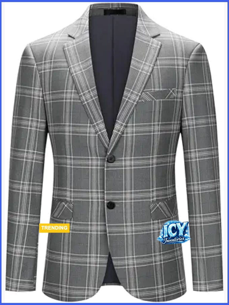 Men's Plaid Blazer Slim Fit Polyester Sport Coat For Party Wedding